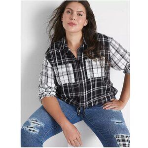Lane Bryant Long-Sleeve Contrasting Plaid Crop Shirt Size 18 (=2X)